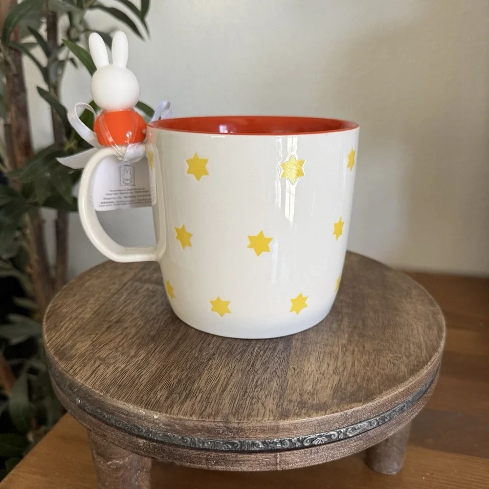 NWT MIFFY Bunny 20 Oz Ceramic Mug By Magenta Orange Dress With Stars Teddy Bear - Picture 6 of 10